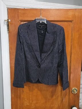 Lafayette 148 New York Navy Pinstripe Single-Button Blazer